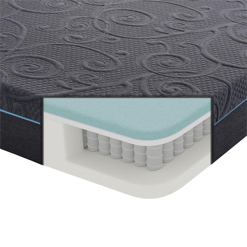 Lexicon Homelegance Bedding Fabric Split EK Gel Memory Hybrid Mattress in Gray