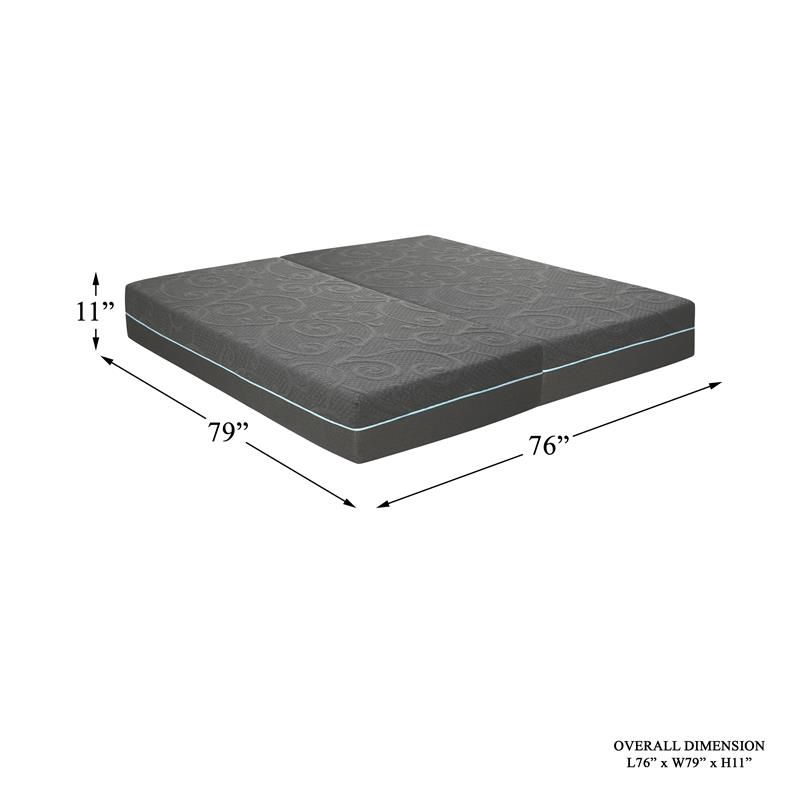 Lexicon Homelegance Bedding Fabric Split EK Gel Memory Hybrid Mattress in Gray