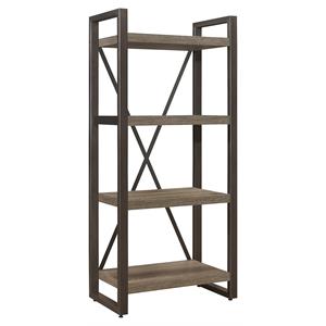 lexicon dogue 4-shelf transitional wood bookcase in brown and gunmetal