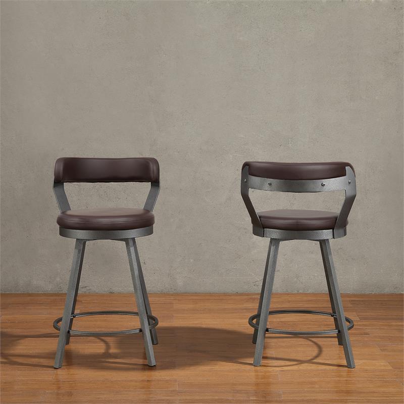 Lexicon Appert Metal Swivel Counter Height Chair in Brown (Set of 2