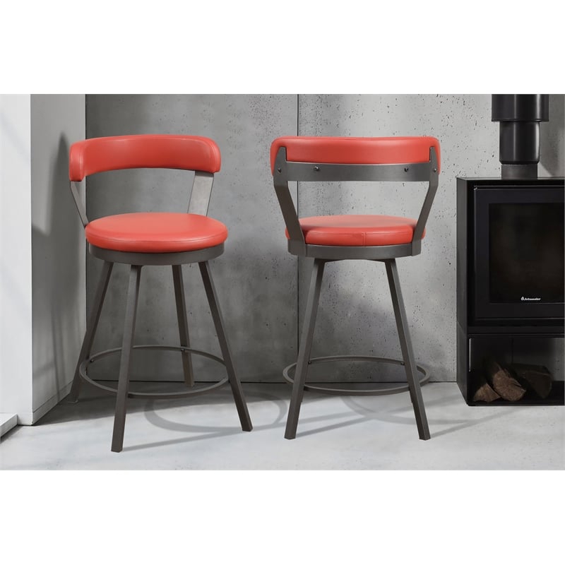 Lexicon Appert Metal Swivel Counter Height Chair in Red (Set of 2)