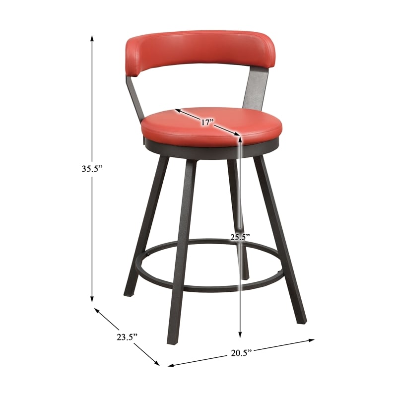 Lexicon Appert Metal Swivel Counter Height Chair in Red (Set of 2)