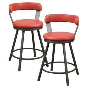 Lexicon Appert Metal Swivel Counter Height Chair in Red (Set of 2)