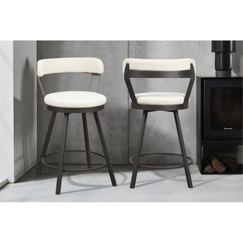 Lexicon Appert Metal Swivel Counter Height Chair in White (Set of 2)