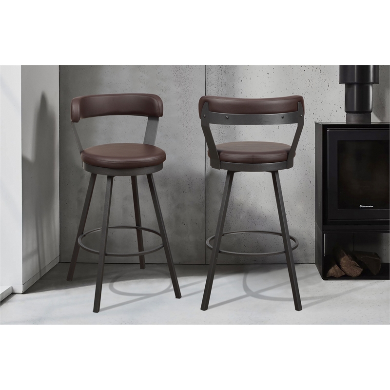 Lexicon Appert Metal Swivel Pub Height Chair in Mottled Silver/Brown (Set of 2)