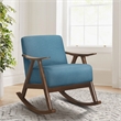 Lexicon Waithe Mid-Century Textured Fabric Rocking Chair in Dark Walnut/Blue