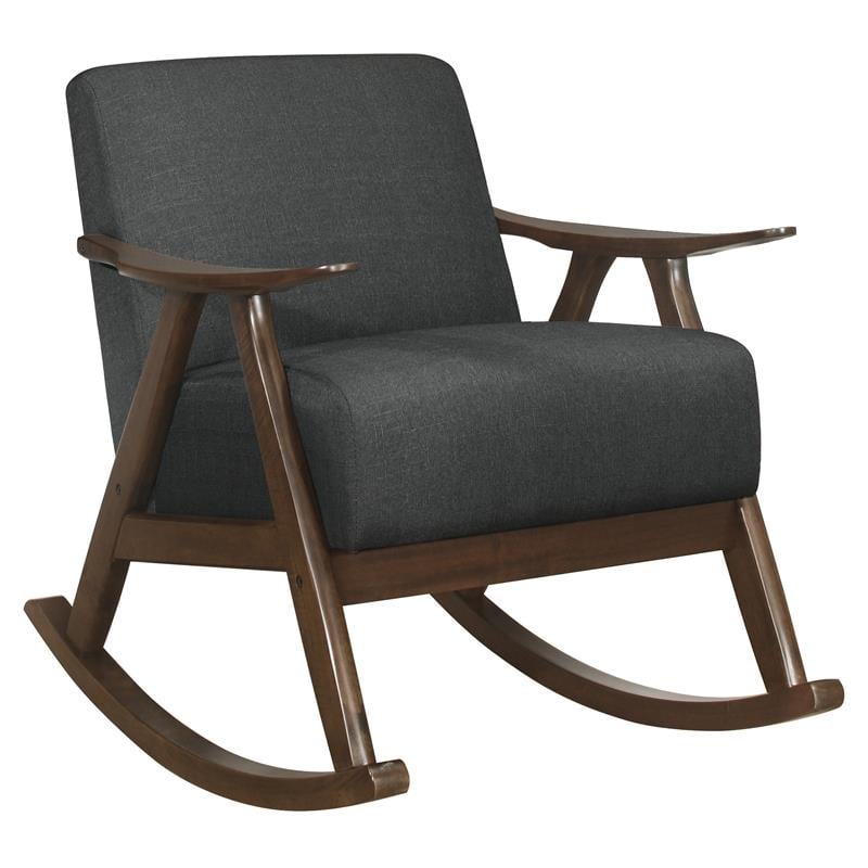 Lexicon Waithe Mid-Century Fabric Rocking Chair in Dark Walnut/Dark Gray