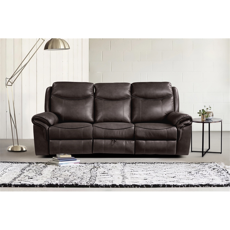 Lexicon Aram Transitional Faux Leather Double Reclining Sofa in Dark Brown