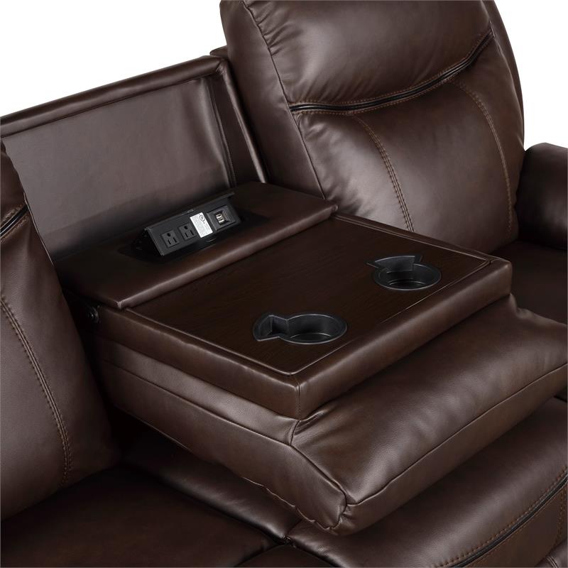 Lexicon Aram Transitional Faux Leather Double Reclining Sofa in Dark Brown