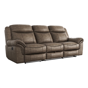 lexicon aram microfiber double reclining sofa with cup holders in brown