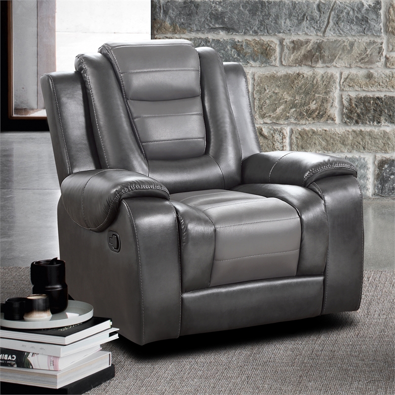 Lexicon Briscoe Faux Leather Glider Reclining Chair in Light Gray/Dark Gray