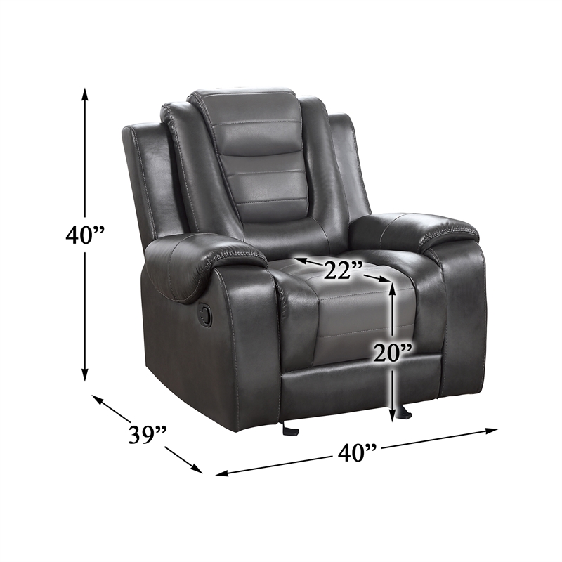 Lexicon Briscoe Faux Leather Glider Reclining Chair in Light Gray/Dark Gray