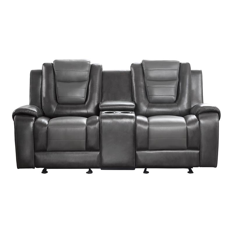 Lexicon Briscoe Faux Leather Double Glider Reclining Loveseat in Gray