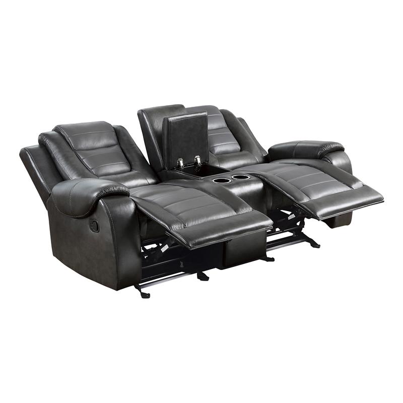 Lexicon Briscoe Faux Leather Double Glider Reclining Loveseat in Gray