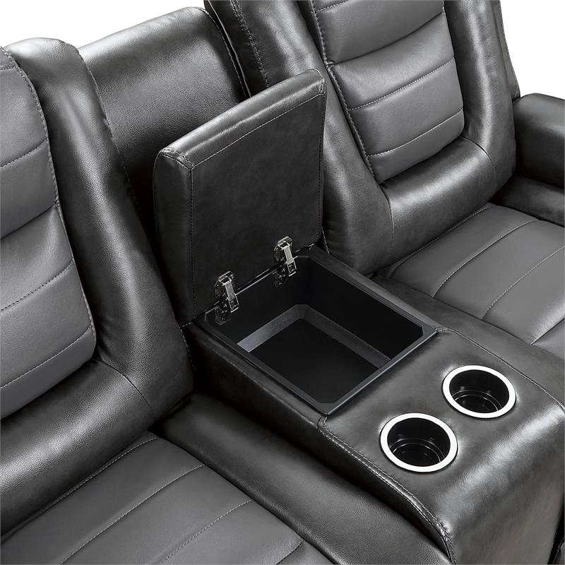 Lexicon Briscoe Faux Leather Double Glider Reclining Loveseat in Gray