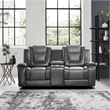Lexicon Briscoe Faux Leather Double Glider Reclining Loveseat in Gray