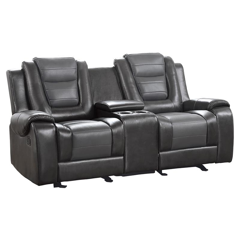 Lexicon Briscoe Faux Leather Double Glider Reclining Loveseat in Gray