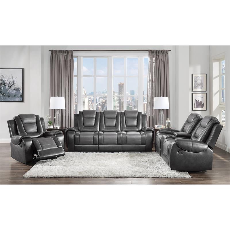 Lexicon Briscoe Faux Leather Double, Grey Leather Reclining Sofa With Cup Holders