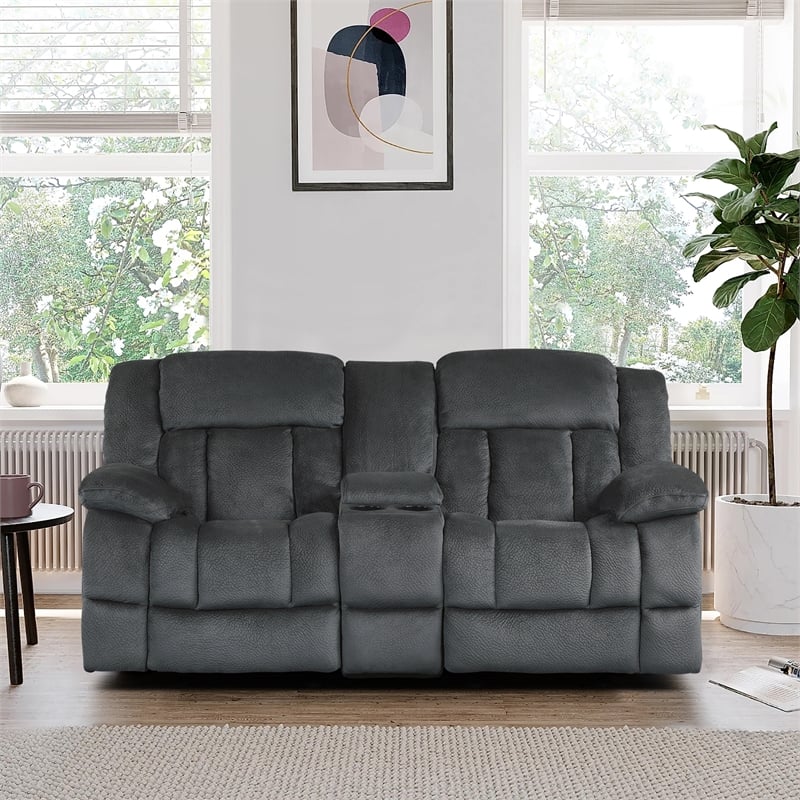Lexicon Laurelton Microfiber Double Glider Reclining Love Seat in Charcoal