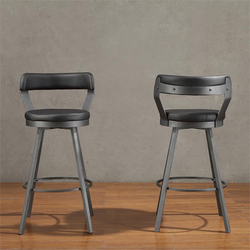 Lexicon Appert Metal Swivel Pub Height Chair in Silver/Black (Set of 2)
