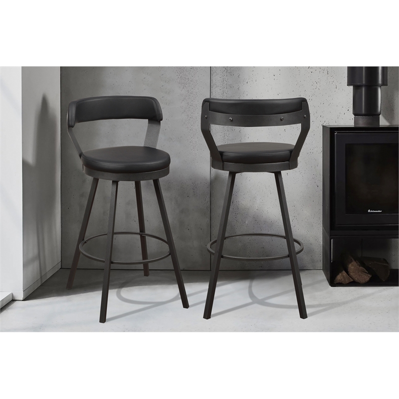 Lexicon Appert Metal Swivel Pub Height Chair in Silver/Black (Set of 2)
