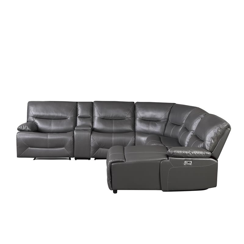 Power Reclining Sectional Set In Gray, 6 Pc Leather Sectional Sofa