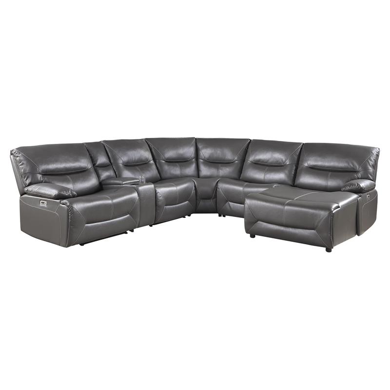 Power Reclining Sectional Set In Gray, Leather Sectional Sofa With Electric Recliners