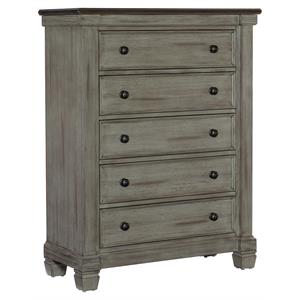 lexicon weaver 5-drawer transitional asian wood chest in coffee and antique gray