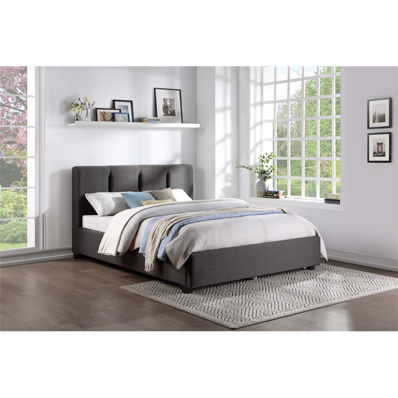 Lexicon Aitana Fabric Full Platform Bed with Storage Drawer in Gray