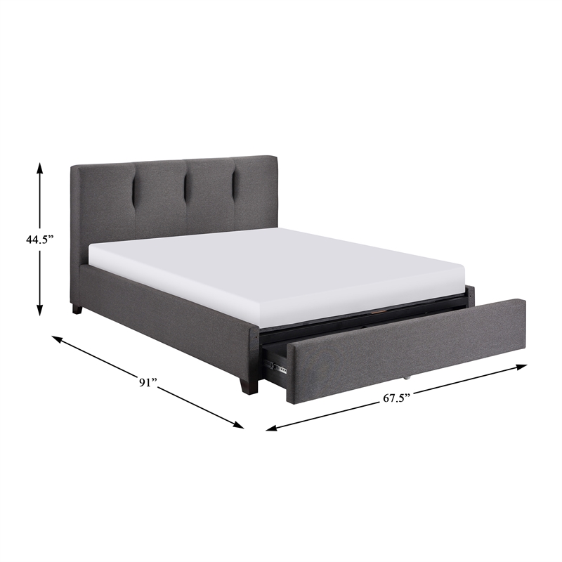 Lexicon Aitana Fabric Queen Platform Bed with Storage Drawer in Gray