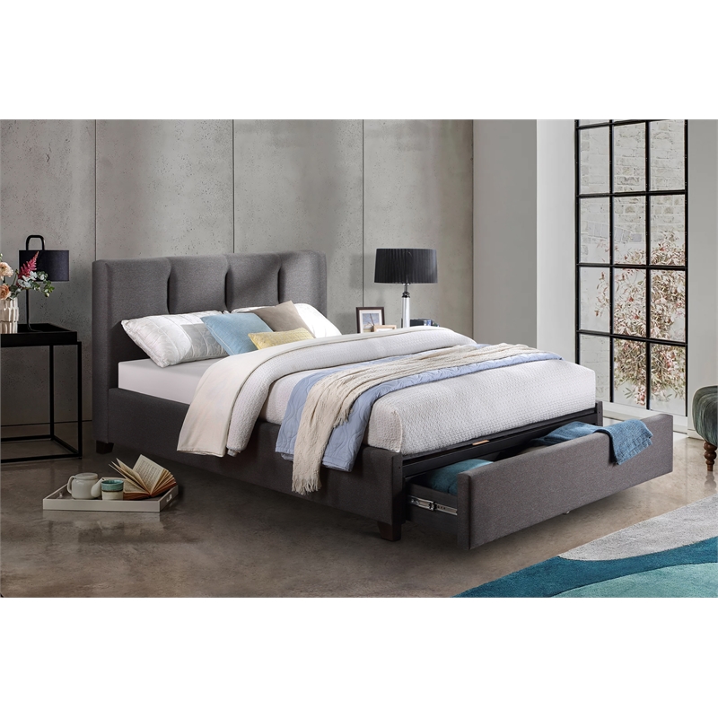Lexicon Aitana Fabric Eastern King Platform Bed with Storage Drawer in Gray