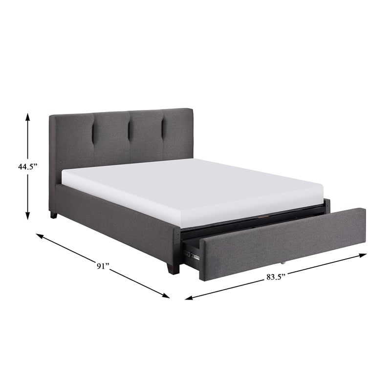 Lexicon Aitana Fabric Eastern King Platform Bed with Storage Drawer in Gray