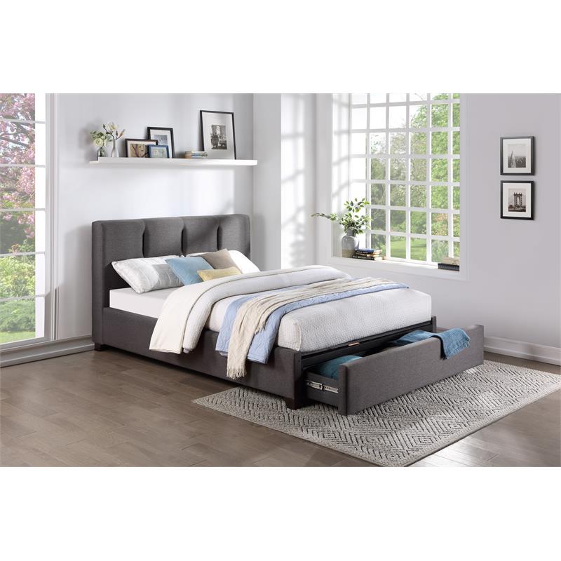 Lexicon Aitana Fabric California King Platform Bed with Storage Drawer in Gray