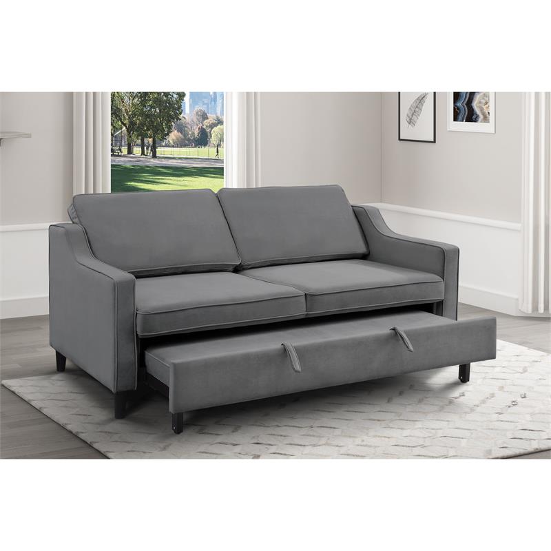 Lexicon Adelia Velvet Convertible Studio Sofa with PullOut Bed in Dark