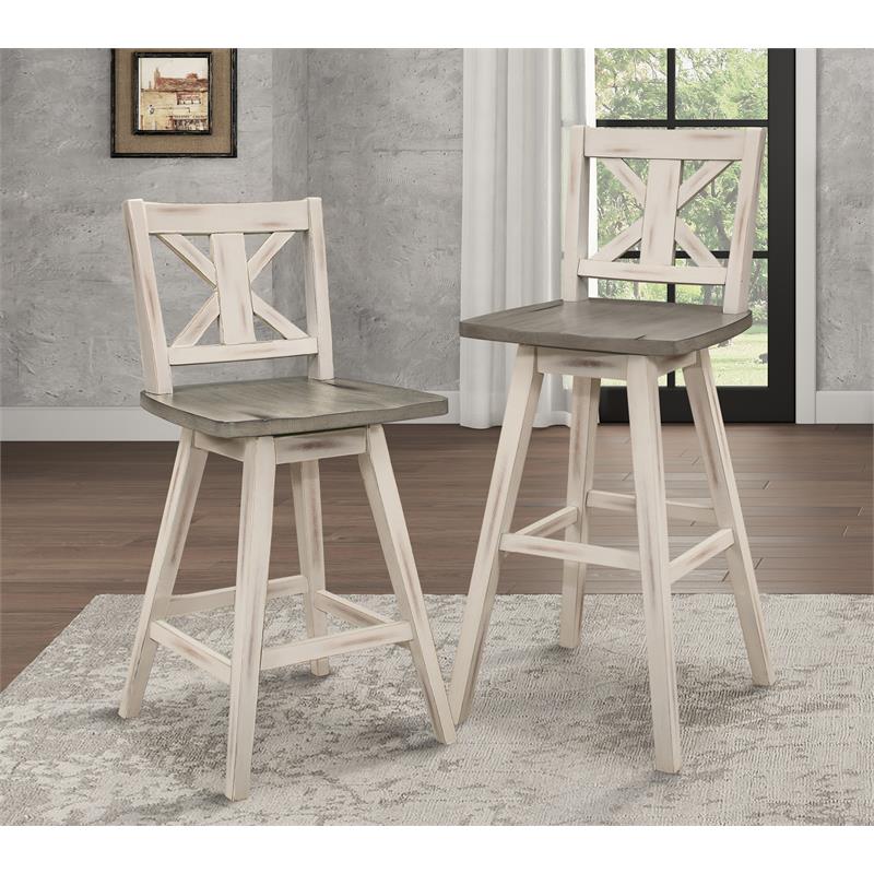 Lexicon Amsonia Cross Back Bar Height Dining Swivel Chair in White (Set of 2)