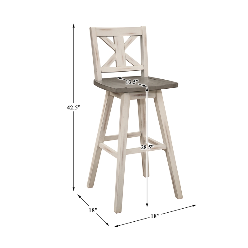 Lexicon Amsonia Cross Back Bar Height Dining Swivel Chair in White (Set of 2)