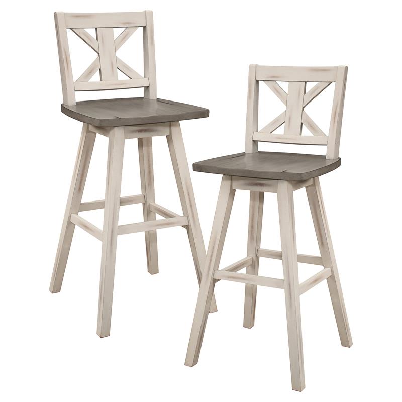 Lexicon Amsonia Cross Back Bar Height Dining Swivel Chair in White (Set of 2)