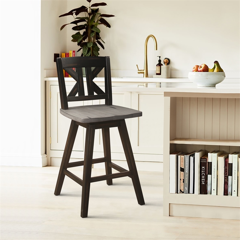 Lexicon Amsonia K-back Counter Height Dining Swivel Chair in Black (Set of 2)