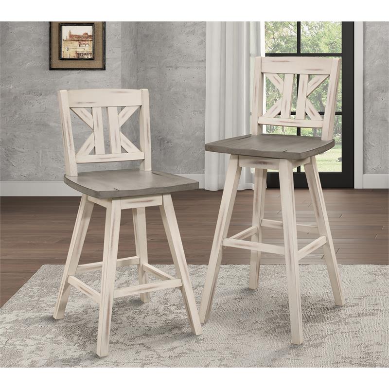 Lexicon Amsonia K-back Bar Height Dining Swivel Chair in White (Set of 2)