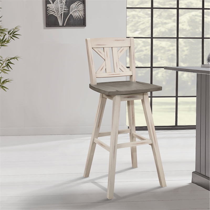 Lexicon Amsonia K-back Bar Height Dining Swivel Chair in White (Set of 2)