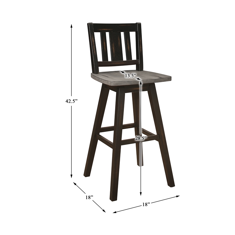 Lexicon Amsonia Slat Back Bar Height Dining Swivel Chair in Black (Set of 2)