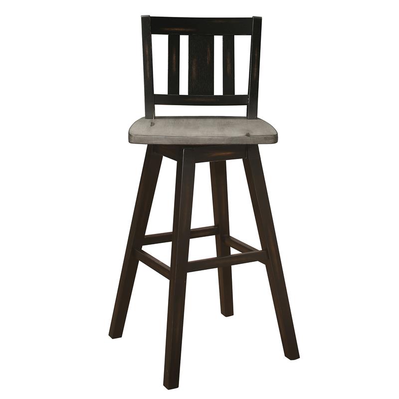 Lexicon Amsonia Slat Back Bar Height Dining Swivel Chair in Black (Set of 2)