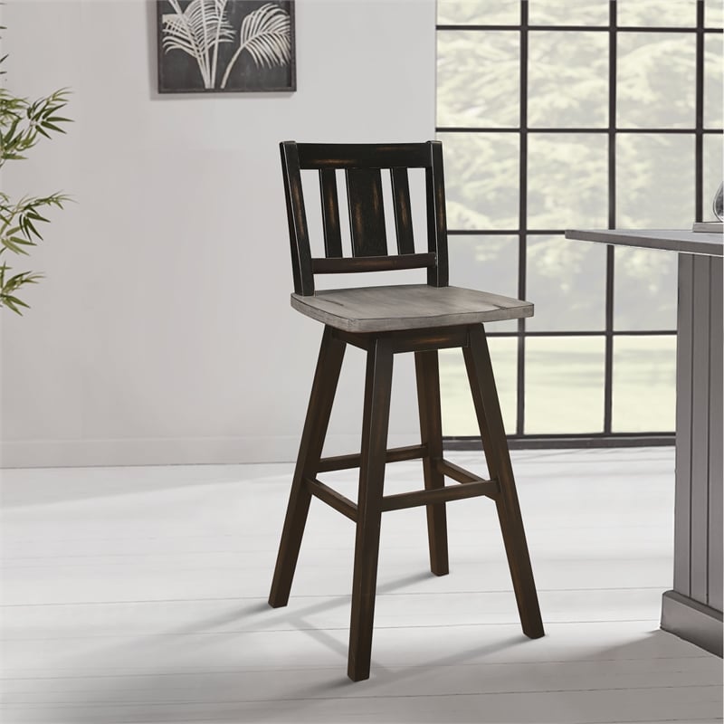 Lexicon Amsonia Slat Back Bar Height Dining Swivel Chair in Black (Set of 2)