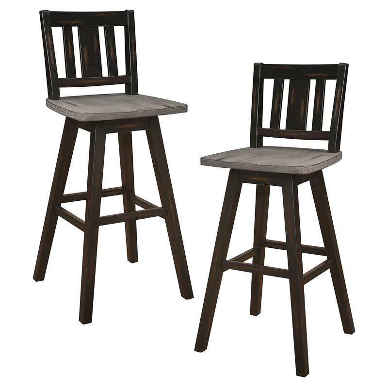 Lexicon Amsonia Slat Back Bar Height Dining Swivel Chair in Black (Set of 2)