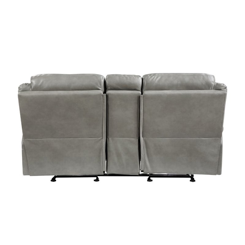 Lexicon Aram Faux Leather Double Glider Reclining Loveseat in Gray