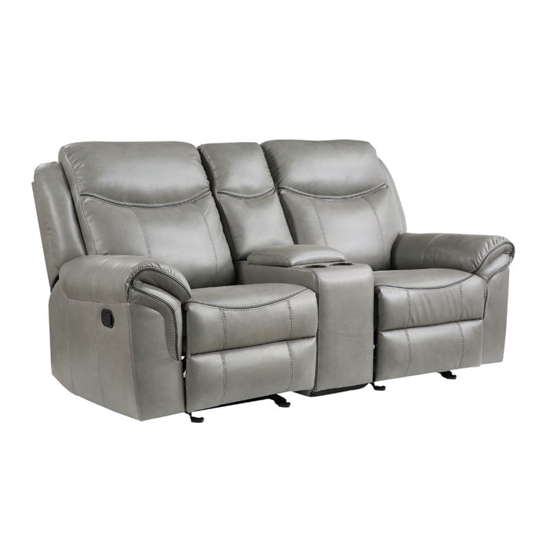 Lexicon Aram Faux Leather Double Glider Reclining Loveseat in Gray
