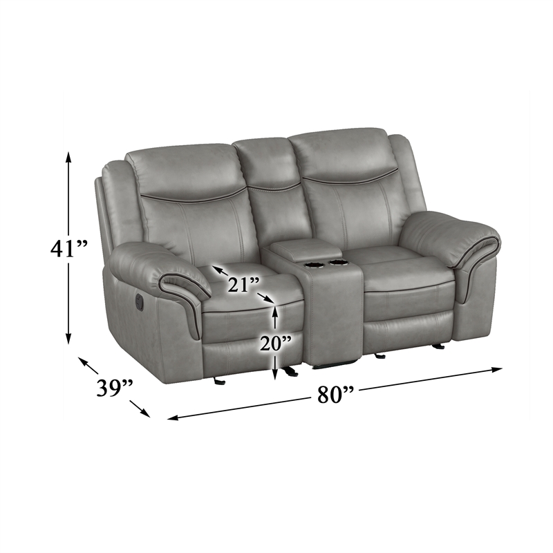 Lexicon Aram Faux Leather Double Glider Reclining Loveseat in Gray