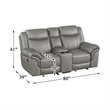 Lexicon Aram Faux Leather Double Glider Reclining Loveseat in Gray