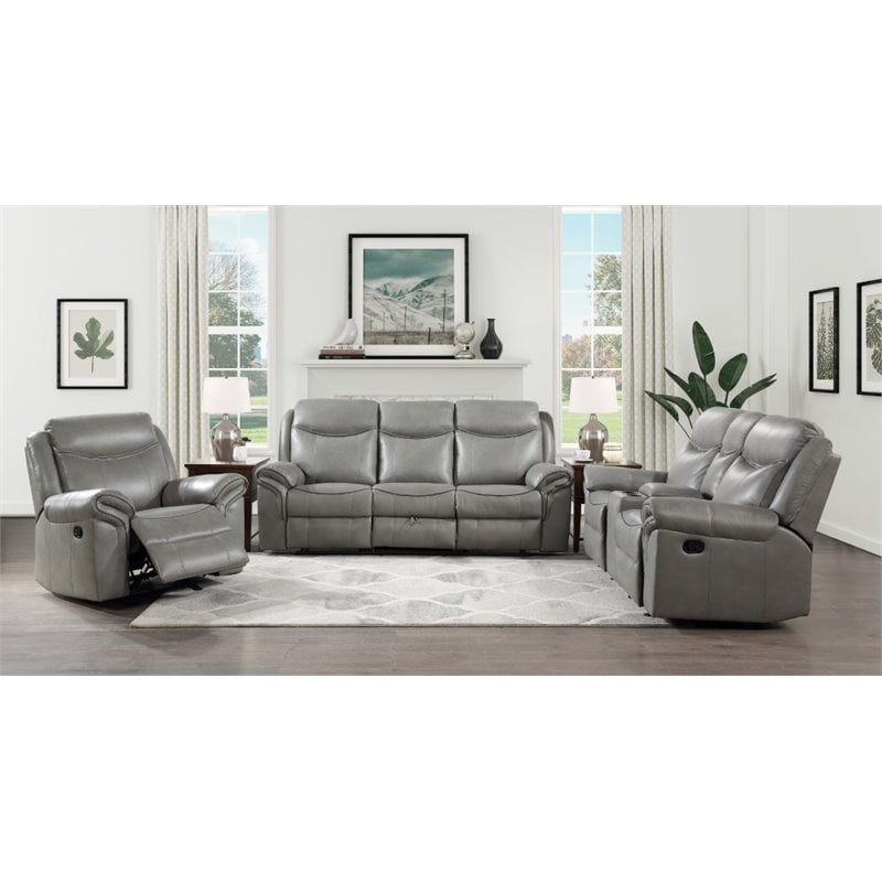 Lexicon Aram Faux Leather Double Reclining Sofa in Gray