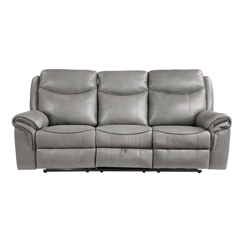 Lexicon Aram Faux Leather Double Reclining Sofa in Gray